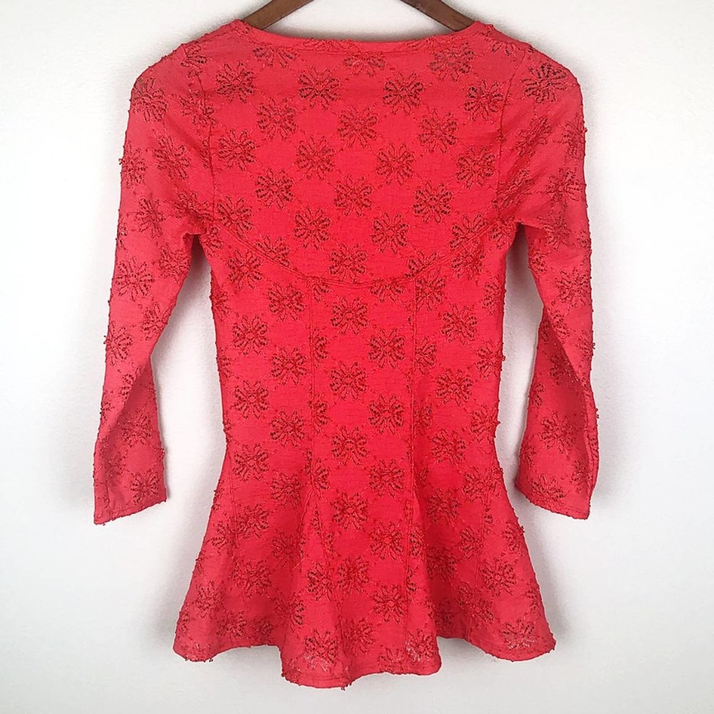 Free People Persimmon Daisy Lace Peplum Godet Top - Picture 5 of 8
